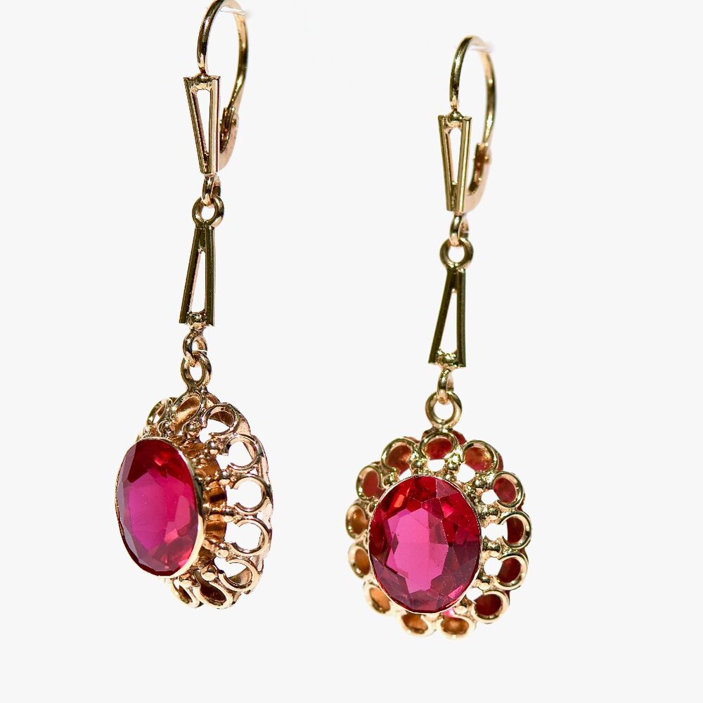 16k Yellow Solid Gold Victorian Inspired Rosette Earrings/Danglers